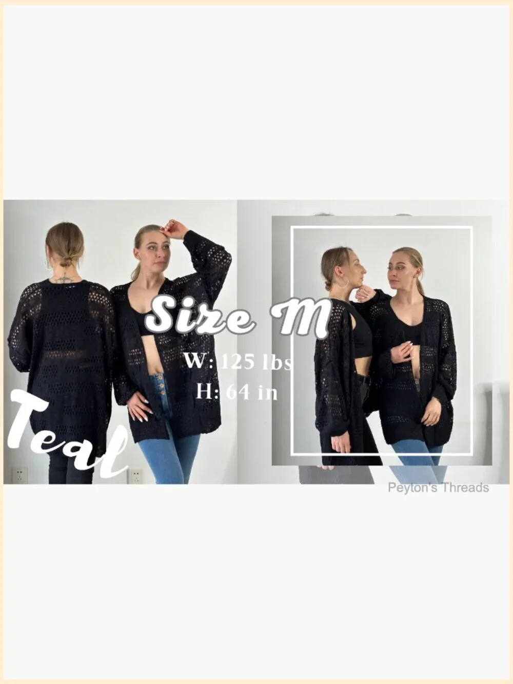 Lightweight Crochet Cardigan Long Sleeve Open Front Knit Oversized